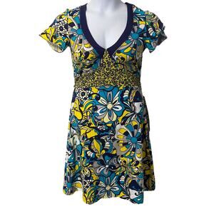 EDC by Esprit Vintage Blue & Yellow Floral A-Line Shirt Dress Retro Y2K Sz M